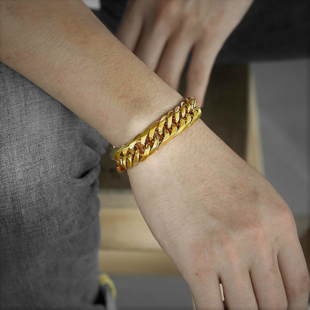 Cuban Link Stainless Steel Heavy Golden Chain Gold Plated Wrist Bracelet  for Men  women