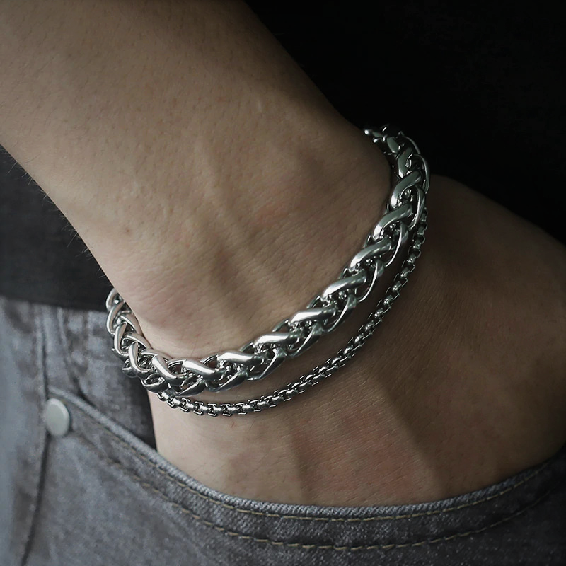 Wheat Link Rock + (Silver) Box - Bracelet Castus Round